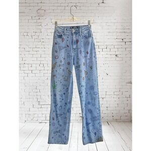 Doodle Rainbow Pride LGBTQIA+ Boho Festival Denim Jean Hollister HCO Dad Jeans
